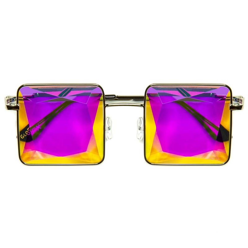 GloFX Square Kaleidoscope Glasses - Metal Frame - MC Squared Rainbow Light Diffraction EDM Festival Rave Prism Glasses - Image 1